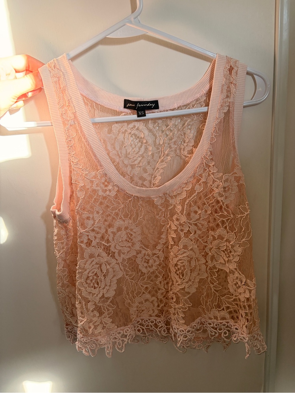 Ann ferriday Pink Lace Overlay Tank Top